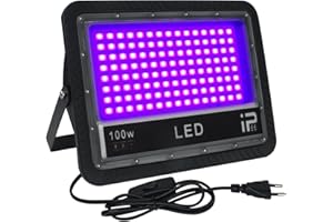 CREATESTAR Luce Nera UV 100W, Faretto Con Spina, 395-405nm LED Impermeabile IP66 Ultravioletta per Festa, Bar, Fluorescente, Halloween, Acquario