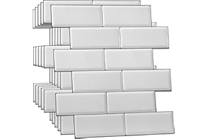 WALPLUS 3D Tile Stickers Peel and Stick Backsplash Splashback Decals Tile Transfer for Kitchen Bathroom Living Room Stick on Tile Waterproof White Metro 12 Sheets 30.5x15.4cm