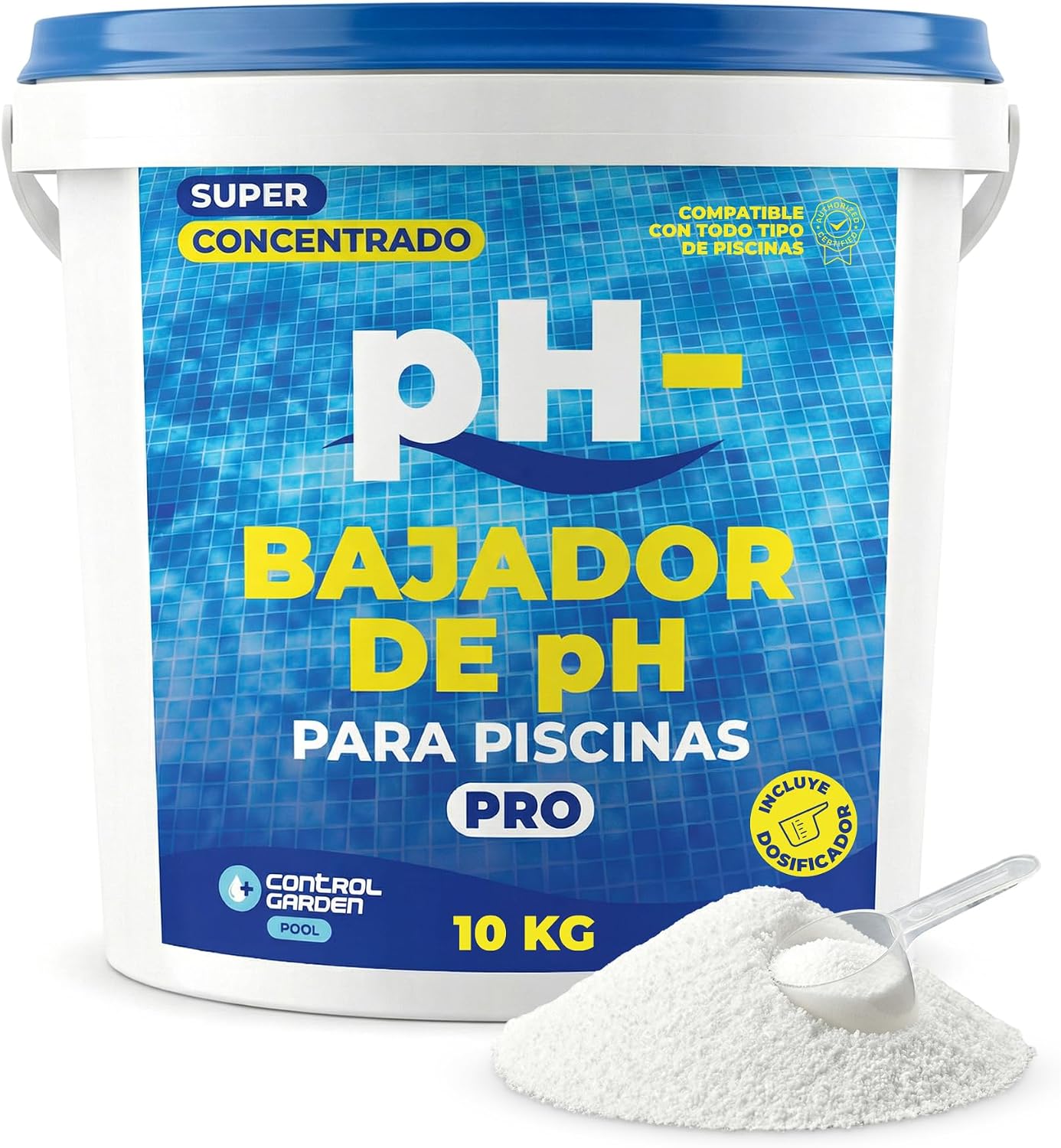 CONTROL GARDEN Bajador PH Piscinas Granulado 10 KG | Reductor pH- Piscina Interior y Exterior | Minorador Sólido - Súper Concentrado | Pool Regulador de Poliester, Liner y Electrólisis Salina