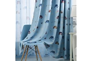 adaada Vorhänge Auto Kinderzimmer,Vorhänge Kinderzimmer Junge,Vorhänge für Kleine Fenster,2er Set (230X140cm, Blau)