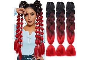 JOOCEEBABY Nero/Rosso Extension Per Treccine Africane 24" Kanekalon Treccia Capelli Extension Colorate Ombre Jumbo Treccia Extension Capelli Fibra Sintetica Treccia Di Scatola Crochet Twist Braiding Hair