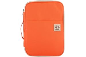 JAKAGO teczka na dokumenty A4, teczka konferencyjna z zamkiem błyskawicznym i uchwytem, torba do przenoszenia notatnika z różnymi kieszeniami, odpowiednia na książki, notebooki, papiery, długopisy, iPad, teczki, pomarańczowa