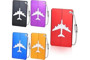 Skaaisont 5 Pcs Etiquette Valise,Etiquette Bagage Aluminium Cordon Inox et Carte PVC étanche Étiquette Valise Sac de Voyage,Valise,Sacs à dos (7,5x4,5cm,5 Couleurs) PN-LZXLP-003 Bleu/Noir/Rouge
