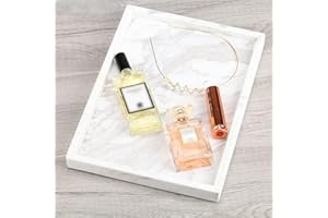 WORHE Italy Marble Vanity Tray for Jewelry, Perfume, Makeup, Candle,Towel Natural Modern Decorative Trays for Bathroom Bedroom Dresser Rectangle Kitchen Storage Organizer for Home Decor White FX032