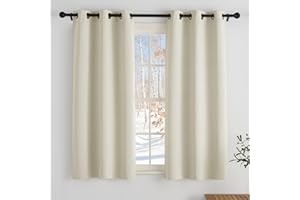 PONY DANCE Cortinas Cocina Modernas 2 Piezas Cortinas Opacas Termicas Aislantes Cortinas Dormitorio Cortas para Ventanas con Ojales,90x120cm,Beige Claro