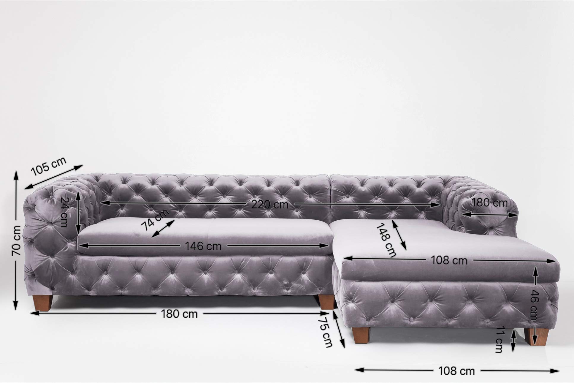 Ecksofa Desire Velvet Silbergrau Samtmobel