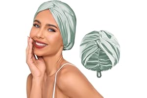 OTO BELLA Adjustable Silk Satin Hair Bonnet for Sleeping Women, Double Layer, Silk Hair Wrap for Sleeping Women Men, Curly Natural Braid Straight Unisex (Green)