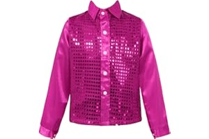 iEFiEL Bambini Camicie con Paillettes Lucenti a Maniche Lunghe da Ballo Jazz Latino Americano Ragazzi Costumi di Danza Moderna Performance Fantasia Dancewear 4-14 Anni