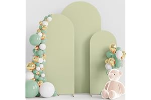 Wokceer Set mit 3 Hochzeitsbogen-Abdeckungen, Spandex, tailliert, Hochzeitsbogenständer, runde Oberseite, Chiara-Bogen, Hintergrundständer, Abdeckung für Geburtstagsparty, 1.8 m, Salbeigrün