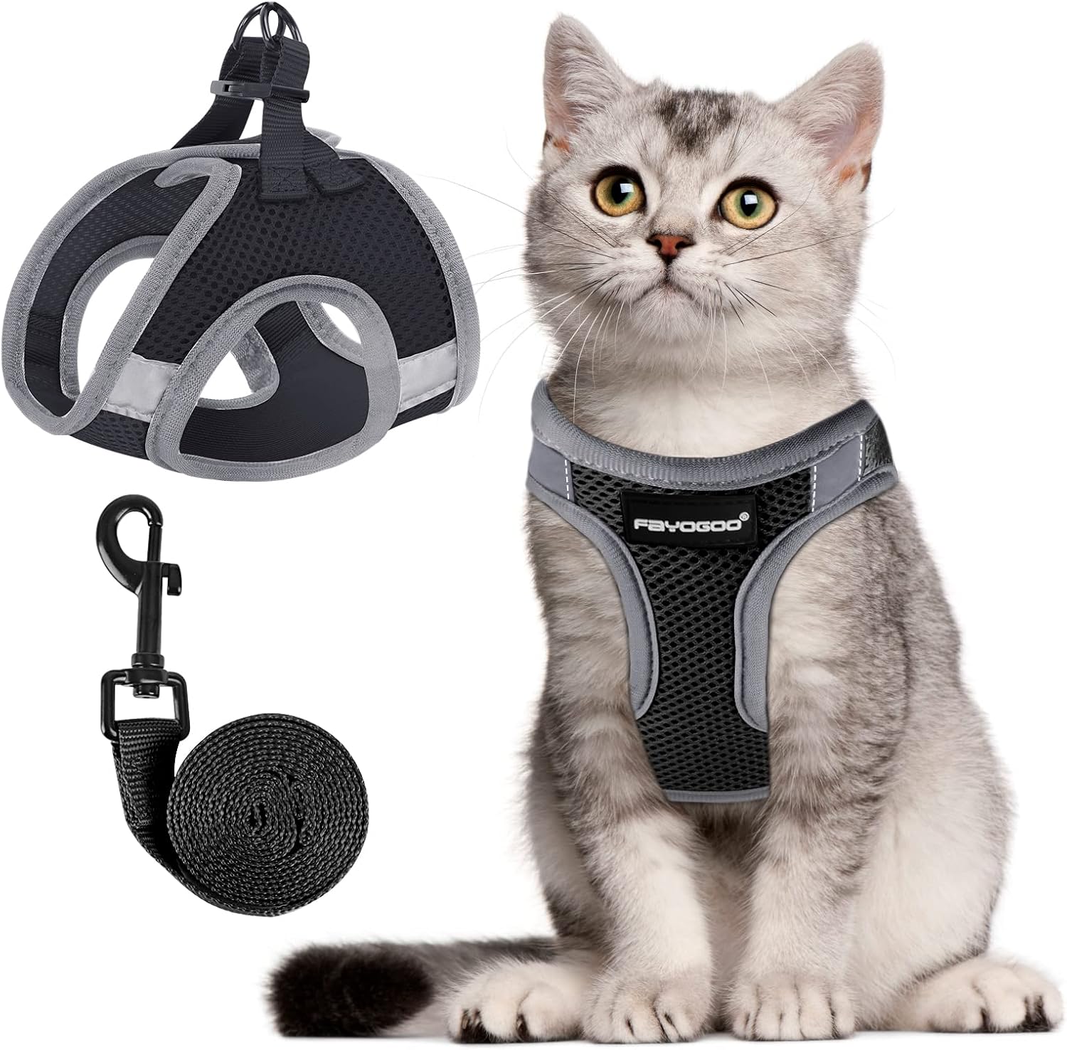 FAYOGOO Cat Harness and Lead Set Escape Proof for Large Adult Cat Outdoor Walking Adjustable Vest Soft with Leash Easy to Put On Comfortable