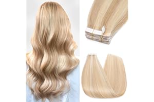 Silk-co Real Remy Tape in Straight Human Hair Extensions 10pcs 12inch #18P613 Ash Blonde&Bleach Blonde Balayage Seamless Tape on Hair Extension Straight Human Hair