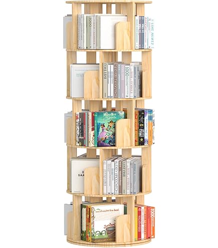 Bibliothèque Rotative 2 Niveaux En Bois Massif Bambou - Étagère Pivotante 360° Avec Hauteur Réglable Pour Salon, Chambre Et Bureau