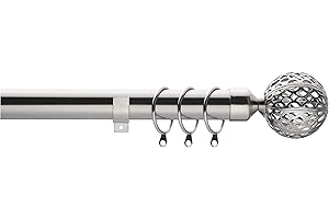 Home Harmony® Sphere Geo Finial Telescopic Extendable Curtain Pole set In Black Silver White and Matching Holdbacks Available (Silver, 180-320 cm)
