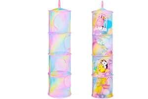 UNICORN CASTLE Hanging Mesh Storage Net, Hanging Soft Toy Storage, 4 Compartment Foldable Hanging Storage Basket, Space Saving Organizer for Soft Toys Clothes Sundries,2 Pack,4 Compartment,Multicolored