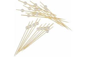 AWCIGG® 100 Pezzi Stuzzicadenti da Cocktail, Stuzzicadenti Decorativi in Legno con Perla Biancho, Bastoncini da Cocktail Lunghi 15 cm, Decorazioni per Cocktail per Feste Matrimoni e Anniversario