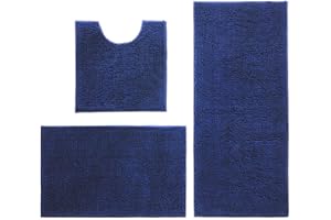 Hodeacc 3 Pcs Non Slip Bath Bathroom Mat Set,High Water Absorbent Density Soft Microfiber Toilet Mat Toilet Pedestal Mat Machine Washable Bathroom Mats Carpet 50x50cm/40x60cm/50x80cm (Deep Blue)