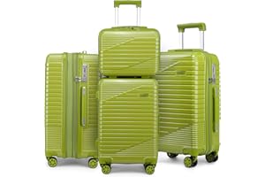 Sea choice 3 Teiliges Kofferset mit 8 Rädern, Polycarbonat-Hartschalen Spinner Trolley Koffer mit TSA Zulassung, 4 Teiliges Set (S/M/L/XL) für Reisen, Hell Grün