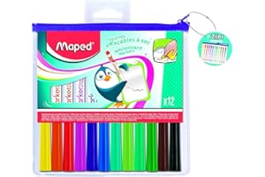 Maped - 12 Feutres Effaçables à Sec Marker’Peps Fun Colors - Feutres Ardoises et Tableaux Blancs - Marqueurs Non Permanents - Pointe Medium 1,5 mm - Trousse Zippée