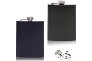 ‎FLANACOM 2x Edelstahl Flachmann mit Trichter im Set - 8oz. 227 ml - rostfrei - in Matt-Schwarz und Matt-Grün - edles Militär Design - für Schnaps und Alkohol jeder Art (2er Set)