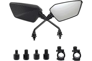 GENERICO CINQUECUORI – Specchietti Retrovisori Moto Universali Bar End Regolabili, in ABS e Acciaio Carbon Look, Design Sportivo, Compatibili con Scooter, Moto Naked, Bici Elettriche, Facili da Installare