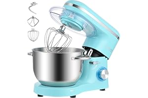 Kitchen in the box Robot Pâtissier 1400W, Bol 6,2L en Acier Inoxydable, 6 Vitesses, Fouet, Crochet et Batteur Inclus, Idéal pour Pâtisserie et Boulangerie (Bleu)