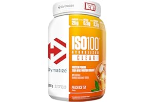 Dymatize ISO 100 Hydrolized Clear Peach Ice Tea 900g Hydrolysat de protéine de lactosérum clair + poudre d'isolat Hydrolysat de protéine de lactosérum clair + poudre d'isolat