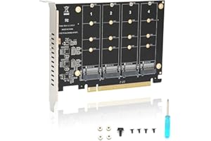 Dpofirs Adapterkarte, mit 4 Erweiterungskarten, 4 Port M.2 NVMe SSD zu PCIE X16 M Key Festplattenkonverter Leser Erweiterungskarte, 4 X 32 Gbit/s Übertragungsgeschwindigkeit(ph44)
