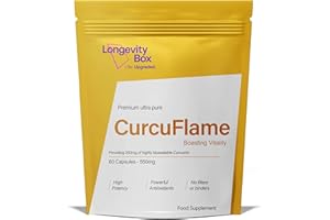 Longevity Box CurcuFlame 550mg – 95% Curcumin with Organic Ginger & BioPerine® – High-Strength Turmeric Capsules for Inflammation, Joint Support & Absorption – 60 Vegan Capsules