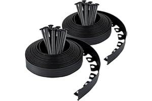 UNIGARDIA Bordura Flexible de Jardín 20 m, Altura 50 mm - Borde Jardín Exterior con 60 Estacas de Anclaje - Borde para Césped de Plástico Reciclado - Fácil Instalación, Delimitadores de Bordes, Negro