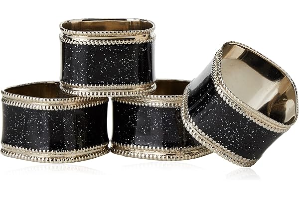 Premier Housewares 1403763 Set de 4 Ronds de Serviette Noir Brillant/Nickelé