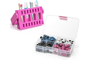 Ecagewill Professionale Punte Fresa Unghie Kit, 8 Pezzi da 3/32 "Punte Fresa Unghie Ceramica Con 80 Fasce Abrasive Colorate Per Trapano Per Unghie, Rimozione Gel Cuticole (Rosa Rossa Portapunte)