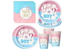 PYAILI Set 52 pezzi Gender Reveal Piatti, bicchieri e tovaglioli in rosa e blu per baby shower, per 16 ospiti