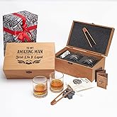 Gift Basket Gift for Friend 2-Piece Glasgow Whiskey Goblet Set with Wooden Box + 6 Cooling Stones
