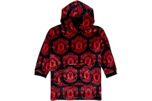 Manchester United FC Reversible Fleece Hoodie For Kids | Boys Oversized Hooded Lounge Gown | Soft Fleece Blanket | Sherpa Hood Lining | Man Utd Gift For Boys | One Size Fits All Age 7-13 Years Red