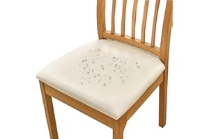 ‎HOMECOVER HOMECOVER Esszimmerstuhl Sitzbezüge 6er Set Wasserdicht Stuhlbezug, PU Leather Stuhlbezug Sitzfläche Abnehmbar Stretch Esszimmerstuhl Sitzbezüge Für Esszimmerstühle-6er Set-Cremeweiß