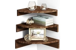 Alsonerbay Floating Corner Shelves Wood, Set of 3 Kitchen Corner Shelf Unit Wall Mounted Rustic Floating Wall Shelves for Bedroom Living Room Office Bathroom dark brown