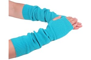 Zeltauto Women’s CASHMERE Blend Knit Arm Warmers Elbow Length Long Fingerless Gloves Mittens with Thumb Hole