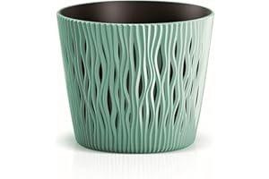 PROSPERPLAST Maceta redonda de plastico Sandy Round en color salvia 26,2 (largo) x 26,2 (ancho) x 22,2 (alto) cm