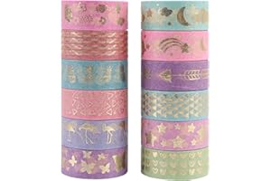Fadcaer 12 Rouleaux Ruban Adhésif Washi Modèle d'amour Feuille D'or Ruban Adhesif Decoratif en Papier Décoratif Masking Tape pour Scrapbooking Emballage Cadeau Albums Journaux Intimes