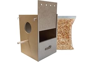 NestQ Nido para Ninfas 30 x 20 x 20 cm Talla S - Casita de Cría de Madera con Viruta - Para Ninfas, Carolinas, Cacatúas, Pyrrhuras - Casa Vertical para Aves (S)