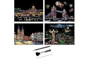 ShipeeKin Juego de 4 imágenes para rascar, 290 x 210 mm, papel de rascador de colores con revestimiento (Beauty City)