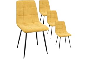 FRUOGO Lot de 4 Chaises Salle Manger Chaise de Cuisine rembourrée avec Dossier Haut, Chaise Scandinaves Chaise rembourrée avec Assise en Lin, Pieds métalliques