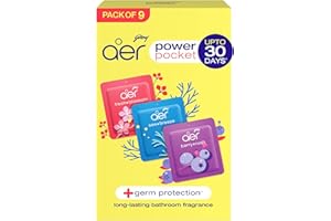 Godrej Aer Power Pocket | Air Freshener- Bathroom and Toilet | Lasts Up to 30 days | Assorted Pack of 9 (90g)