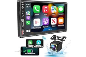ESLYYDS Wireless Autoradio 2 Din Compatibile CarPlay&Android Auto,7 pollici HD Touch Screen con Bluetooth 5.2,Lettore MP5 per auto con Backup Camera(Free)/USB Type-C Port/SWC/AV In/MirrorLink/AMFM Car Radio