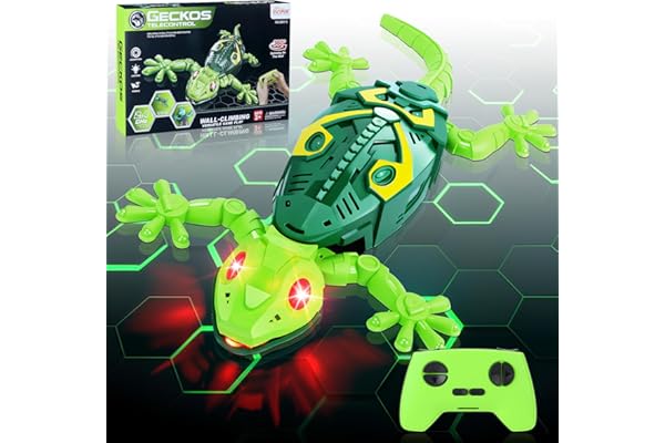 Charmofun Gecko Radiocommandé, lezard Télécommandé avec Yeux LED Lumineux, lezard Qui Grimpe Au Mur, Mouvements réalistes, Direction réglable, Jouet Cadeau interactif pour Enfants 3+ Ans (Vert)