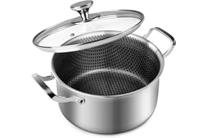 Innerwell Pentola grande 24 cm, in acciaio inox con coperchio in vetro, con rivestimento antiaderente a nido d'ape, adatta a induzione, senza semi (5,6 litri)