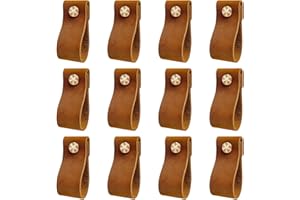DOXILA - 12 unidades Tiradores de piel para muebles, tirador de mueble artesanal, tirador de cuero mueble para alacenas, armarios, cajones, cocinas y puertas. (Marrón rojizo)