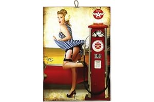 KUSTOM ART Tableau de style vintage Pin Up en station de remplissage essence pompe de collection d'impression laser sur bois de haute qualité fabriqué en Italie