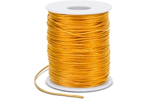 LEREATI Satin Cord 1.5mm x 100m Nylon Cord Bracelet Thread, Rattail Silk Beading Thread Jewellery String for Making Bracelet, Necklace, Chinese Knot, DIY Crafts (Golden)