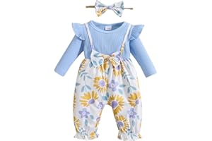 REFEIN Baby Girl Clothes Ruffle Sleeve Romper Bodysuit Floral Bowknot Jumpsuit Onesie Outfit Set